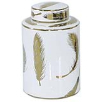 Modern Style Value Medium White And Gold Leaf Ceramic Ginger Jar 13cm Diameter
