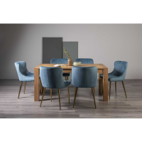 Turin Light Oak Rectangular 165cm Medium Dining Table Set 6 Blue Velvet Fabric Chairs