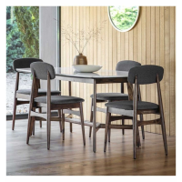 Rectangular White Marble Top Acacia Wood 6 Seater Kitchen Dining Table 160cm
