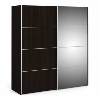 Verona Sliding Wardrobe 180cm in Black Matt With Black Matt and Mirror Doors With 5 Shelves