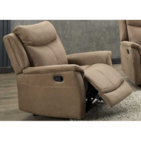 Modern Manual Recliner Arm Chair Comfy Beige Caramel Fabric Upholstered