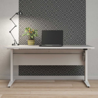 Modern White Finish Silver Grey Steel Height Adjustable Leg Office Desk 75.2x150.1cm
