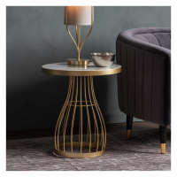 Modern Round Metal Cage Base Side End Occasional Table in Champagne 50cm Diameter
