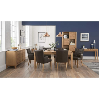 High Park Knotty Oak 6 to 8 Extending Dining Set 6 Distressed Bonded Leather Armchairs