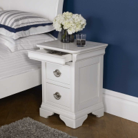 Modern White Painted 2 Drawer Bedroom Nightstand Hidden Drawer Shield Handles