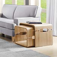 Havana Modern Style Solid Wood Veneer Nest Of 2 Tables in Oak Finish