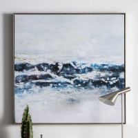 Modern Sea Storm Antique Silver Framed Abstract Printed Canvas Wall Art