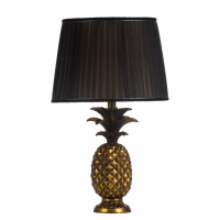 Art Deco Isla Golden Pineapple Table Lamp With Black Fabric Pleated Shade