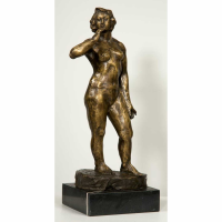 Aged Bronze Woman Statue in Life Pose
