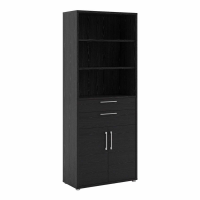 Prima Bookcase 5 Shelves With 2 Drawers and 2 Doors in Black woodgrain