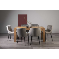 Turin Light Oak Wood 6 Seater Dining Table And Cezanne 6 Grey Velvet Chairs Dining Set