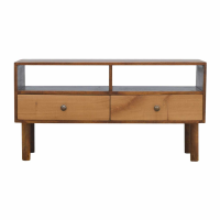 Solid Wood Media Unit With 2 Open Slots And 2 Oak Wood Front Drawers