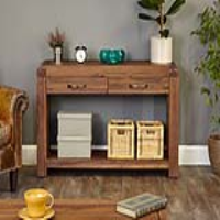 Walnut Modern 2 Drawer Console Side Table