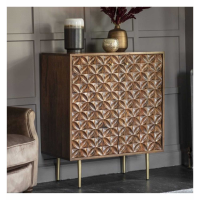 Modern Dark Acacia Wood and Brushed Brass 2 Door Storage Drinks Cabinet