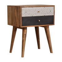 Modern Bedside Table With 1 White Patterned And 1 Black Painted Finish Drawer 57x45cm