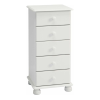 Richmond White MDF Smooth Lacquered 5 Drawer Narrow Bedroom Chest Of Drawers 90x44cm