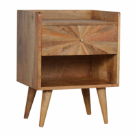 Modern Solid Mango Wood Sunrise Patterned Oakish Bedside with Knockdown Legs 58x45cm