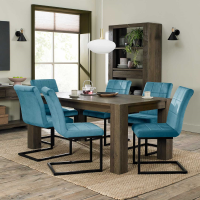 Dark Oak 6 to 8 Seater Extending Dining Table Set 6 Blue Velvet Fabric Chairs 180 to 235cm