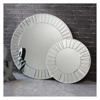 Modern Style Bedroom Bevelled Glass Mosaic Frame Round Mirror 90cm Diameter