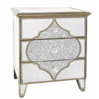 Pair of Moroccan 3 Drawer Mirrored Glass Bedside Tables