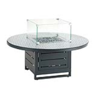 Round Outdoor Garden Dining Table with Fire Pit Aluminium Framed Patterned Glass Top