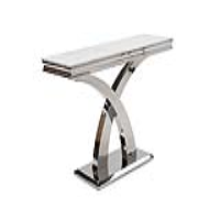 Polished Stainless Steel Hall Console Table Bone White Marble Top 120cm Wide Curved Base