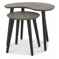 Modern Nest of 2 Lamp Side Tables Weathered Oak Top Black Painted Legs