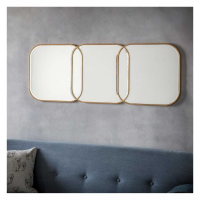 Modern Gold Retro Curved Edged Rectangular 3 Inter Linking Glass Wall Mirror 50x130cm