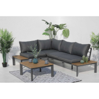 Dark Grey Fabric Corner Sofa Set with Reclining Back Aluminium Frame and Polywood