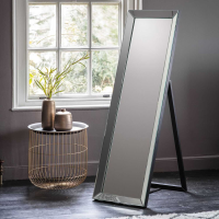 Glass Frame Cheval Floor Dressing Mirror Black Edged Frame and Kickstand