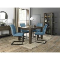Turin Dark Oak 4 6 Seater Dining Table And 4 Lewis Petrol Blue Cantilever Chairs with Sand Black Powder Coated Frame