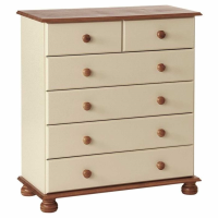 Copenhagen Cream Painted and Pine Two Tone Finish 2 Over 4 Drawer Bedroom Chest 90x82cm