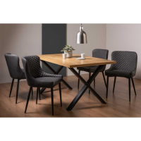 Ramsay Oak 6 Seater Table with X Leg And Cezanne 4 Dark Grey Faux Leather Chairs Dining Set