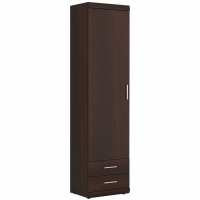 Modern Tall Slim 1 Door 2 Drawer Narrow Storage Cabinet Cupboard Dark Wood Mahogany