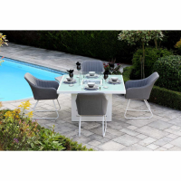 Square Small 130cm White Metal Outdoor Garden Dining Table With Firepit