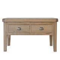 Traditional Style Oak And Pinewood 2 Drawer Large Size Living Room Coffee Table With Metal Cup Handles 50 x 125cm
