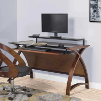 Helsinki 900mm Modern Curved Leg X Base Walnut Desk Laptop Table Black Glass Top