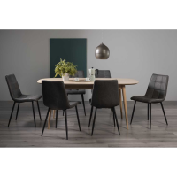 Dansk Scandi Oak 6 to 8 Seater Extending Dining Set with 6 Dark Grey Faux Leather Chairs