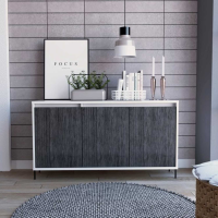 Medium 3 Door Medium Sideboard in Carbon and White on Black Metal Legs 120cm Wide