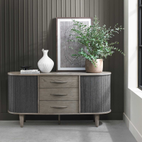 Silver Grey Wide Wooden Large Sideboard Cabinet 2 Doors 3 Drawers Chevron Patterned