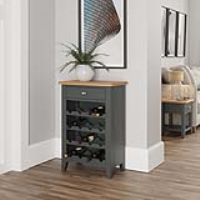 Midnight Grey Painted 1 Drawer Wine Cabinet Light Oak Top With 16 Bottle Slots