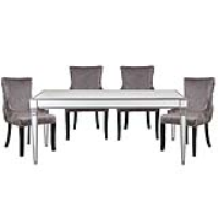 Apollo Antique Silver Mirrored Dining Set With 4 Tufted Back Grey Chairs