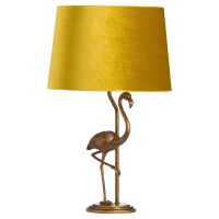 Antique Gold Flamingo Table Lamp With Mustard Golden Velvet Fabric Shade