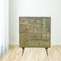 Scandinavian Styled Mango Wood And Brass Multi Drawer Living Room Cabinet 92 x 81cm