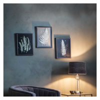 Modern Ferns Set of 3 Midnight Blue and Silver Framed Wall Hanging Art 33x43cm