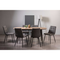 Modern Extending Dining Table 6 Chair Set Weathered Oak Top Grey Leather Chairs