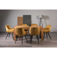 Turin Light Oak 165 to 225cm Extending Dining Set 6 Mustard Velvet Fabric Chairs