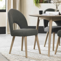 Modern Pair of Steel Grey Fabric Upholstered Oak Dining Chairs Scandi Style