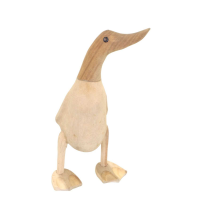 Modern Style Wooden Hand Carved Natural Finish Small Standing Duck 26 x 11cm
