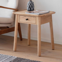 Kingham Modern Oak Single Drawer Light Wood Side Lamp Table 55x50cm